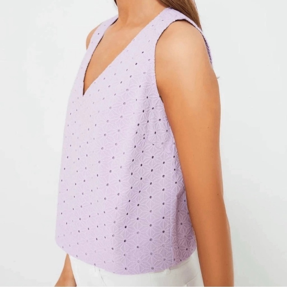 NEW Tuckernuck Lavender Eyelet V Neck Crop Tank Top Women’s L Summer Spring Cute - Picture 2 of 10